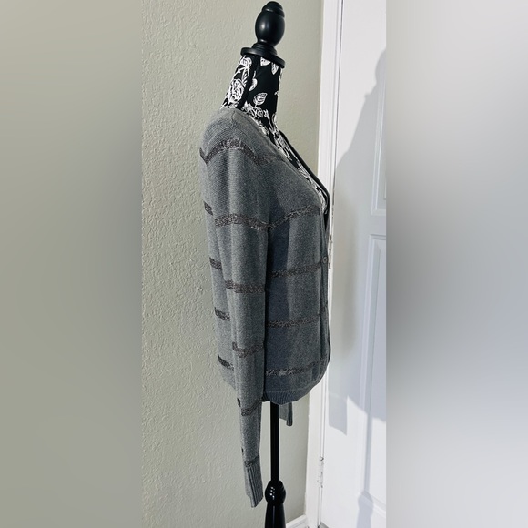 LOFT Sweater sheer silver metallic stripe V neck Size L NWOT - Picture 5 of 8